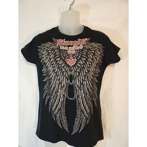 Sturgis Black Hills Rally 2013 Black Studded Wings T-Shirt Womens Size XL